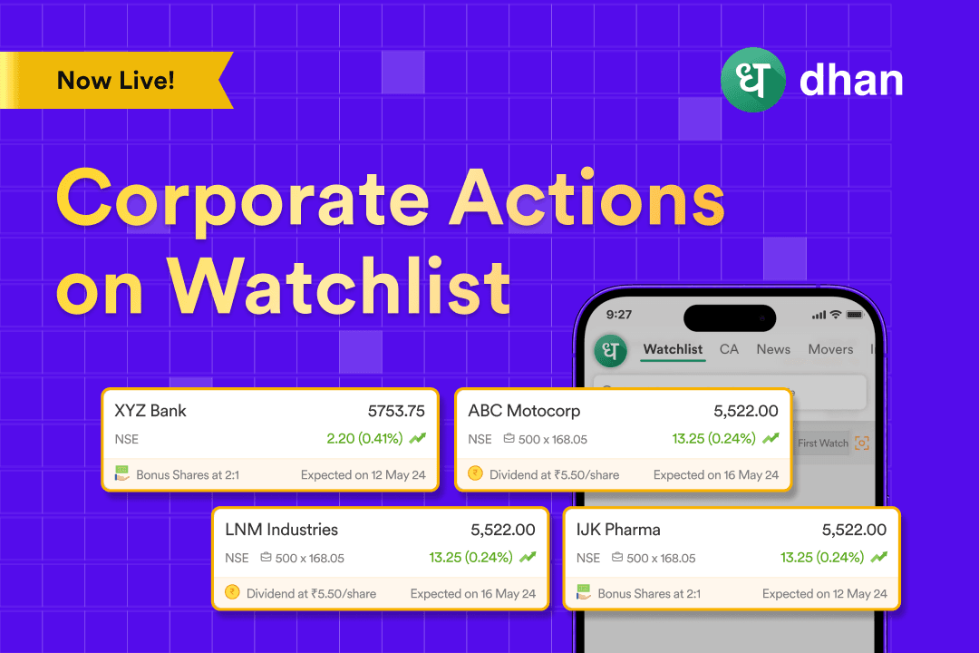 Corporate Actions on Watchlist by Dhan