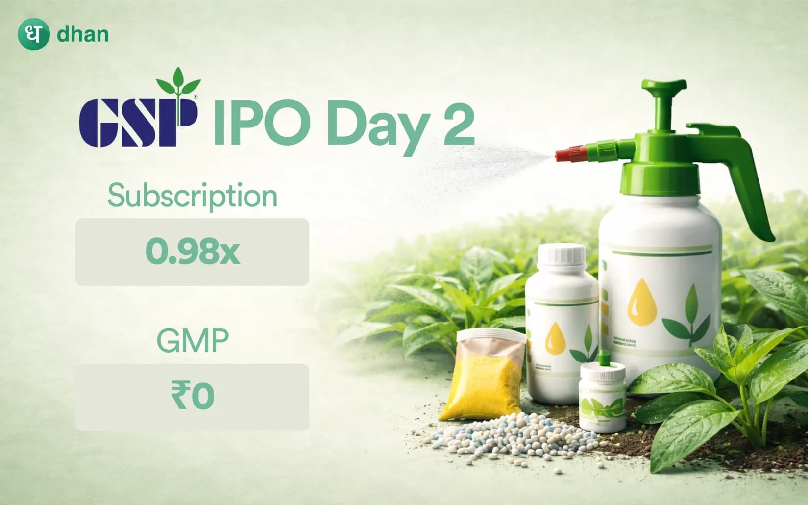 GSP Crop Science IPO Day 2: 0.98x Subscribed & GMP Rs. 0