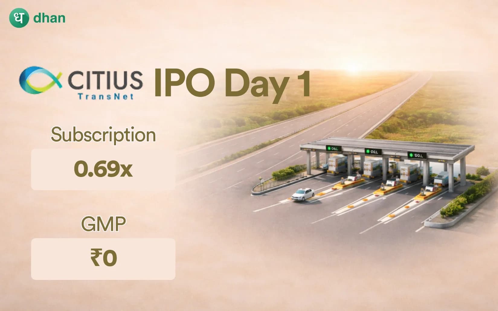 Citius Transnet Investment Trust IPO Day 1 - 0.69x Subscribed & GMP Rs 0