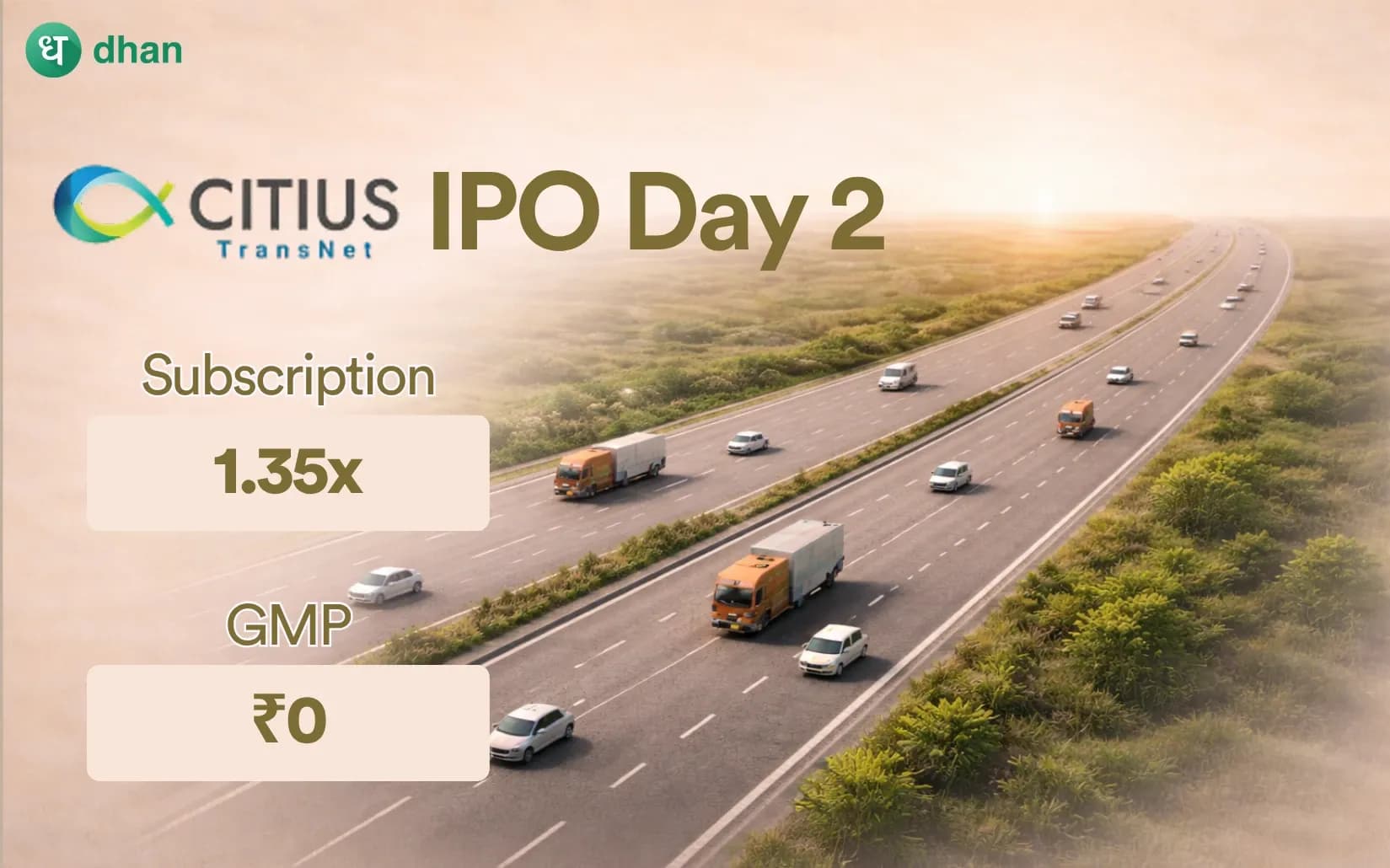 Citius Transnet Investment Trust IPO - Day 2 - 1.35x subscribed & GMP 0%
