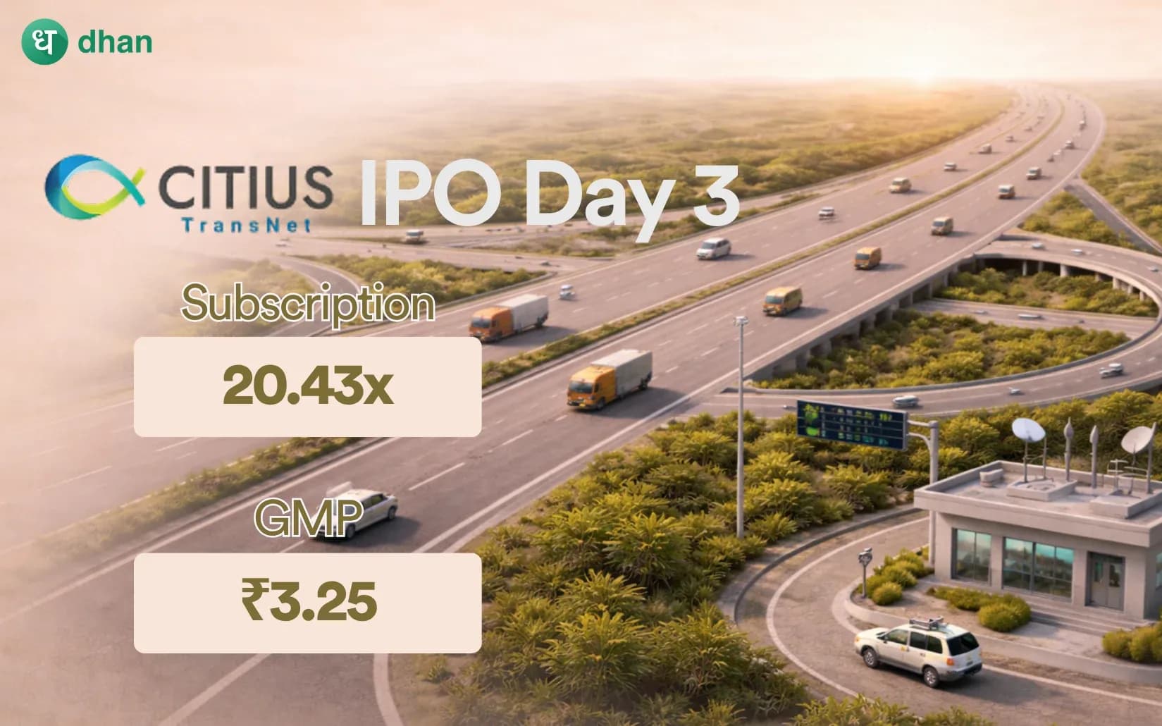 Citius Transnet Investment Trust IPO - Day 3: 20.43x Subscribed & GMP Rs. 3.25