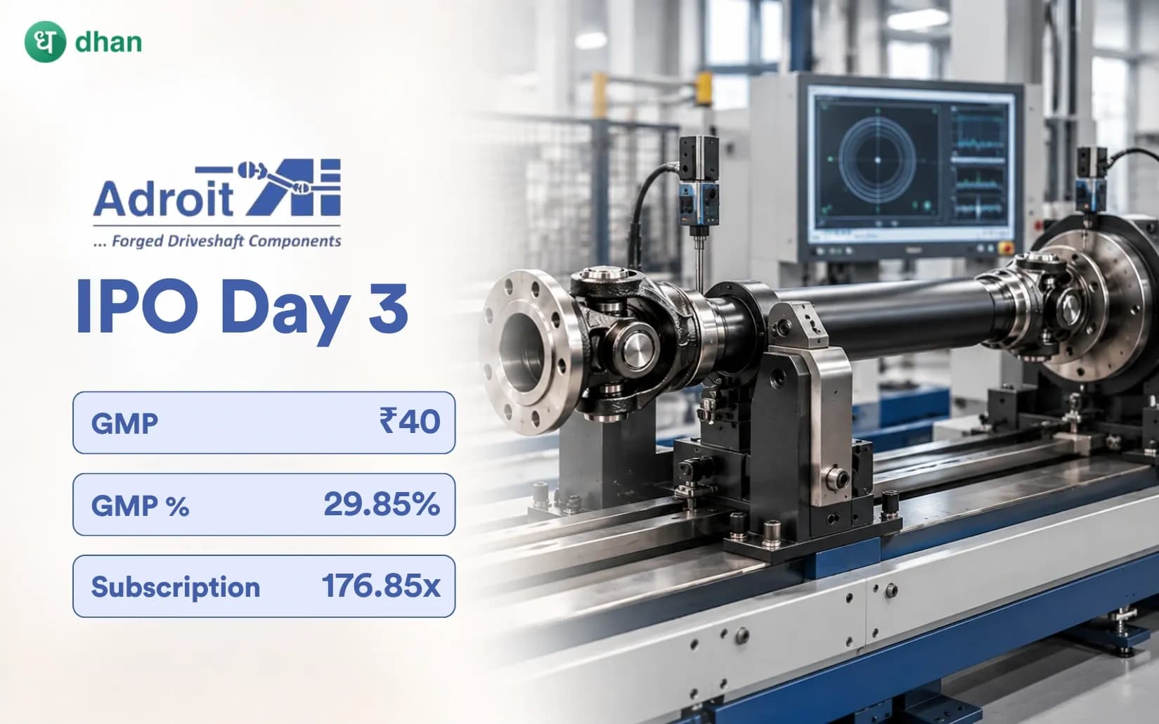 Adroit Industries IPO GMP Day 3: GMP ₹40 (29.85%) & 176.85x subscribed