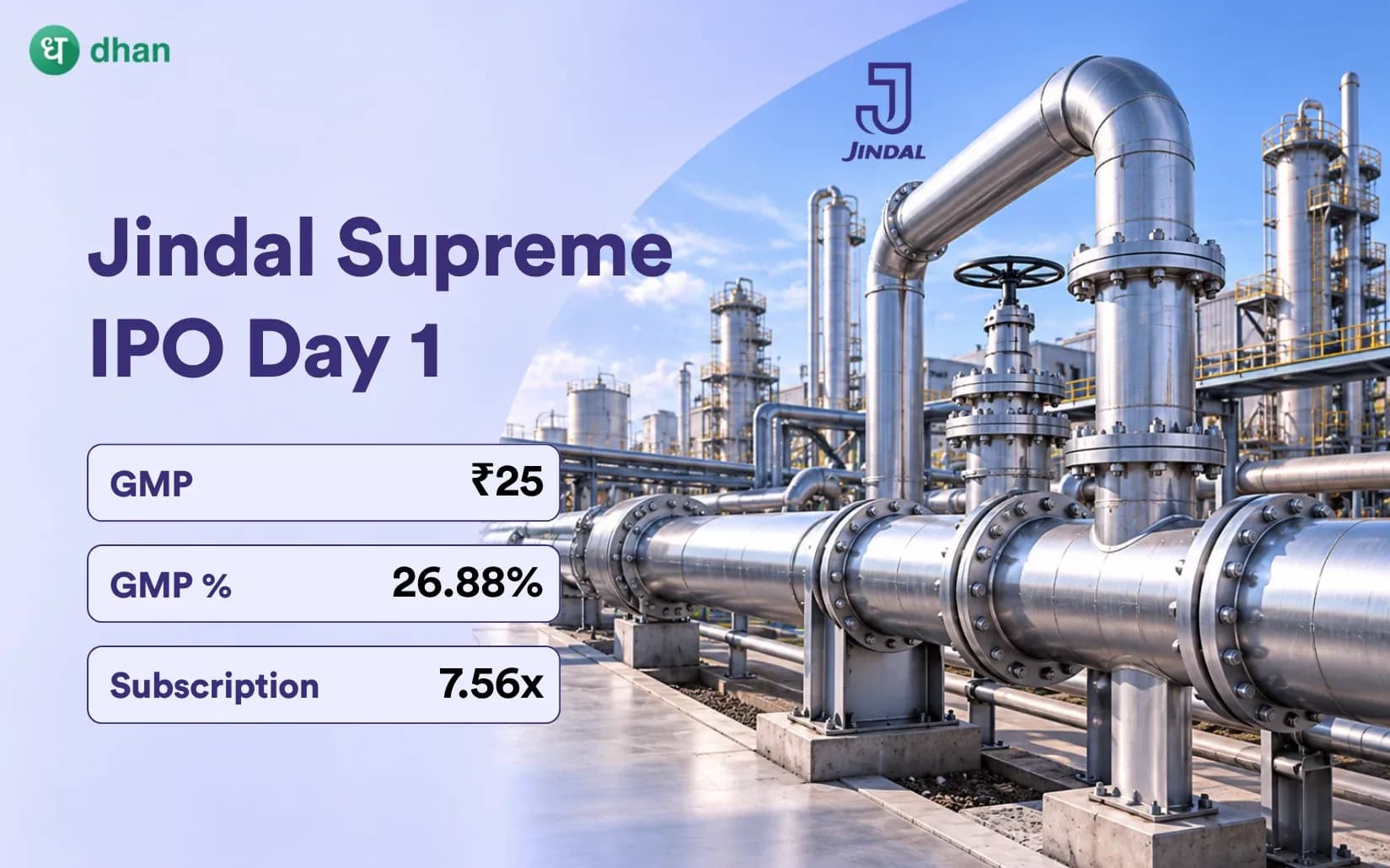 Jindal Supreme IPO Day 1: GMP ₹25 (26.88%) & 7.56x subscribed